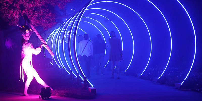 Dancer in blue light at Terra Luna