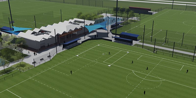 Rendering of soccer fields at Central Bank Sporting Complex