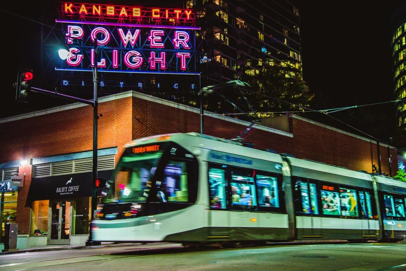Powerlight streetcar at night