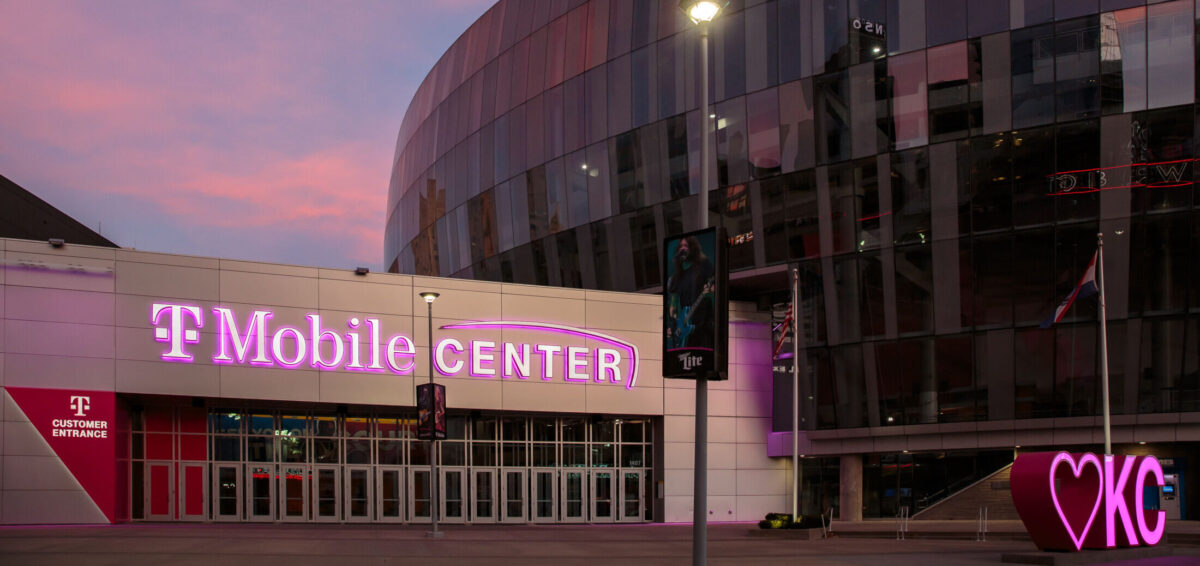 T-Mobile Center branding in Kansas City, Missouri on December 8, 2020